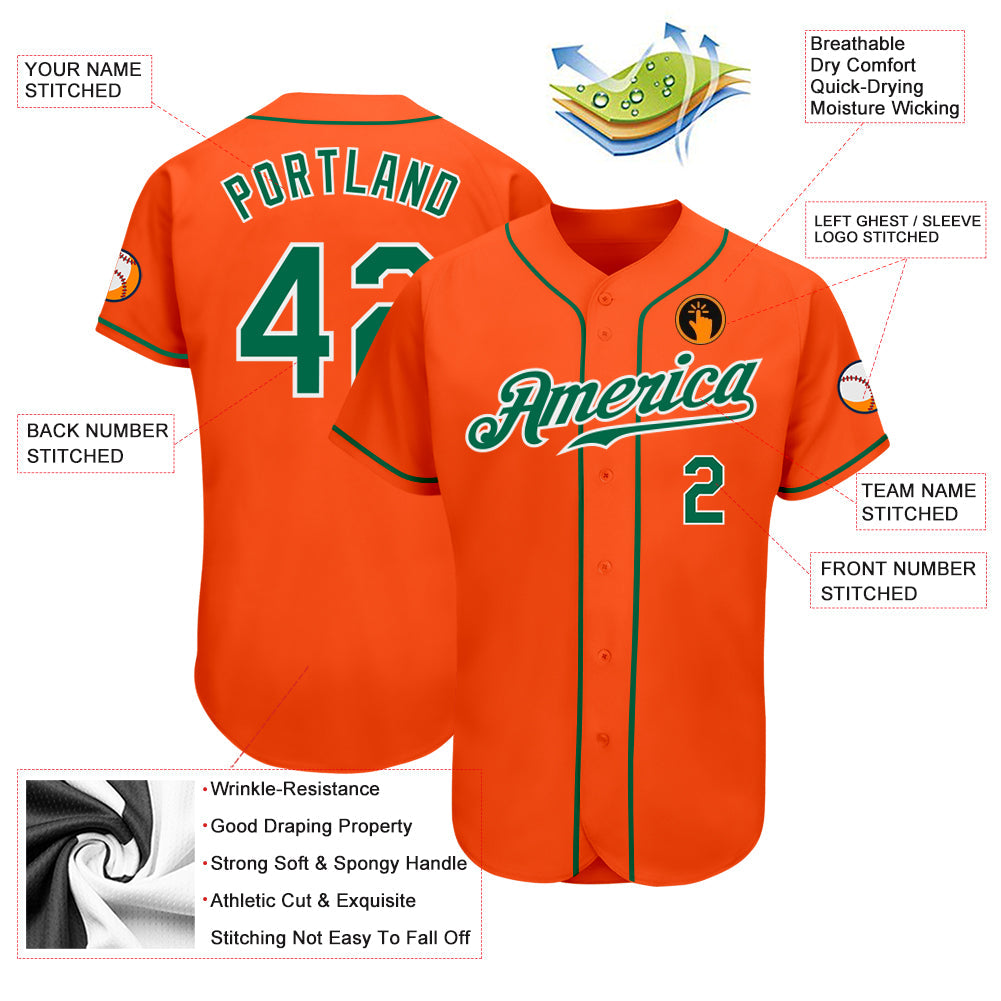Custom Orange Kelly Green-White Authentic Baseball Jersey - Sky-Custom