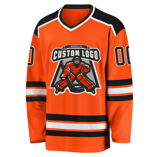 Custom Orange Black-White Hockey Jersey - Sky-Custom