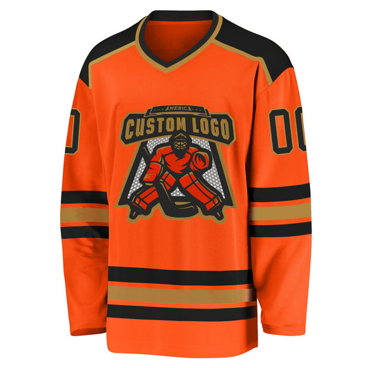 Custom Orange Black-Old Gold Hockey Jersey - Sky-Custom