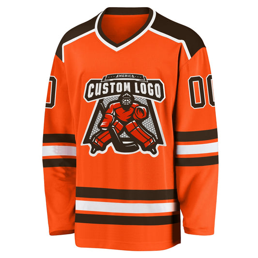 Custom Orange Brown-White Hockey Jersey - Sky-Custom