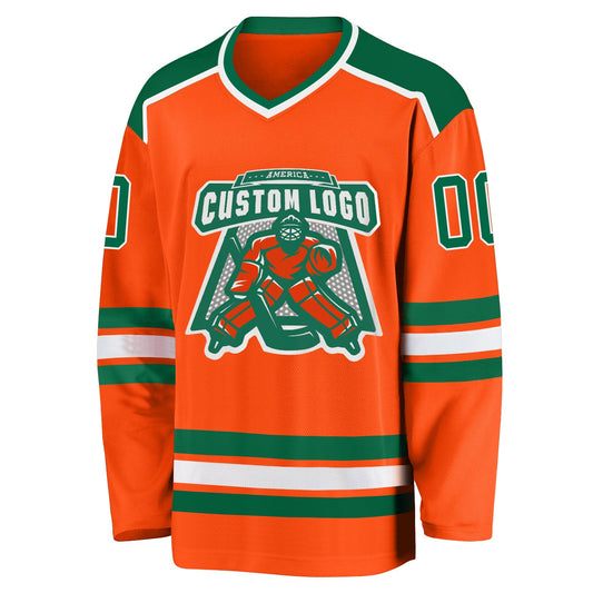 Custom Orange Kelly Green-White Hockey Jersey - Sky-Custom