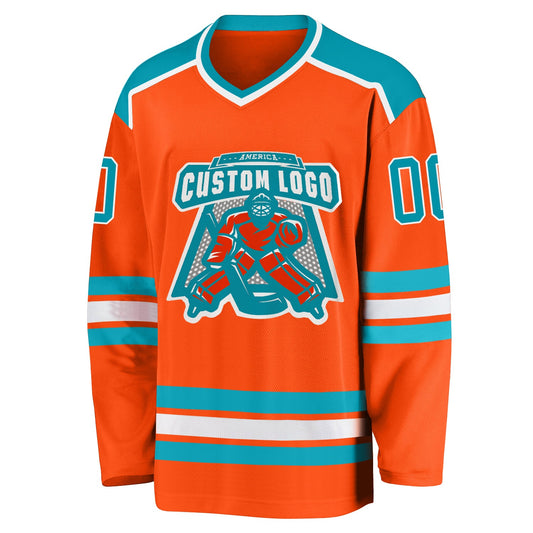 Custom Orange Teal-White Hockey Jersey - Sky-Custom