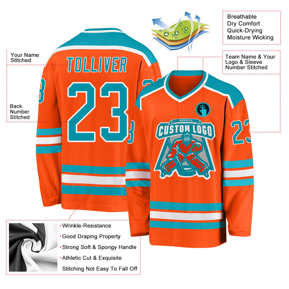 Custom Orange Teal-White Hockey Jersey - Sky-Custom