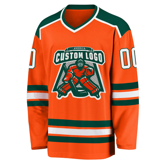 Custom Orange White-Green Hockey Jersey - Sky-Custom