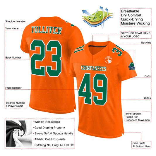 Custom Orange Kelly Green-White Mesh Authentic Football Jersey - Sky-Custom