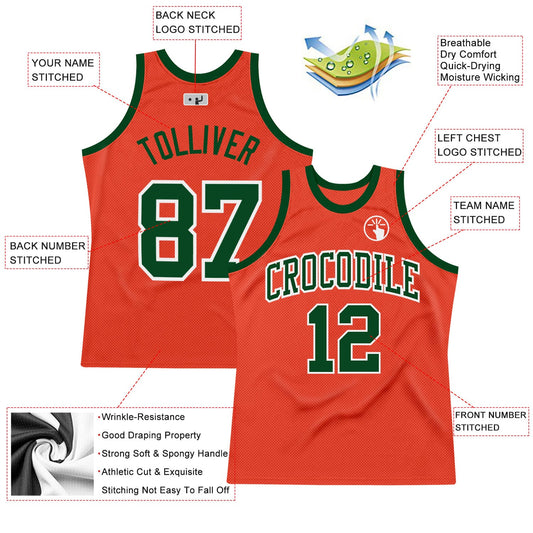 Custom Orange Green-White Authentic Throwback Basketball Jersey - Sky-Custom