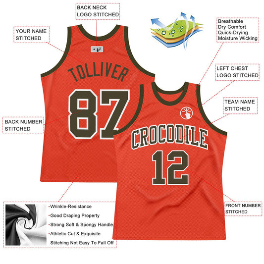Custom Orange Olive-White Authentic Throwback Basketball Jersey - Sky-Custom