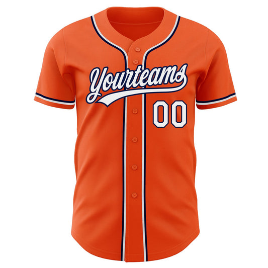 Custom Orange White-Navy Authentic Baseball Jersey - Sky-Custom