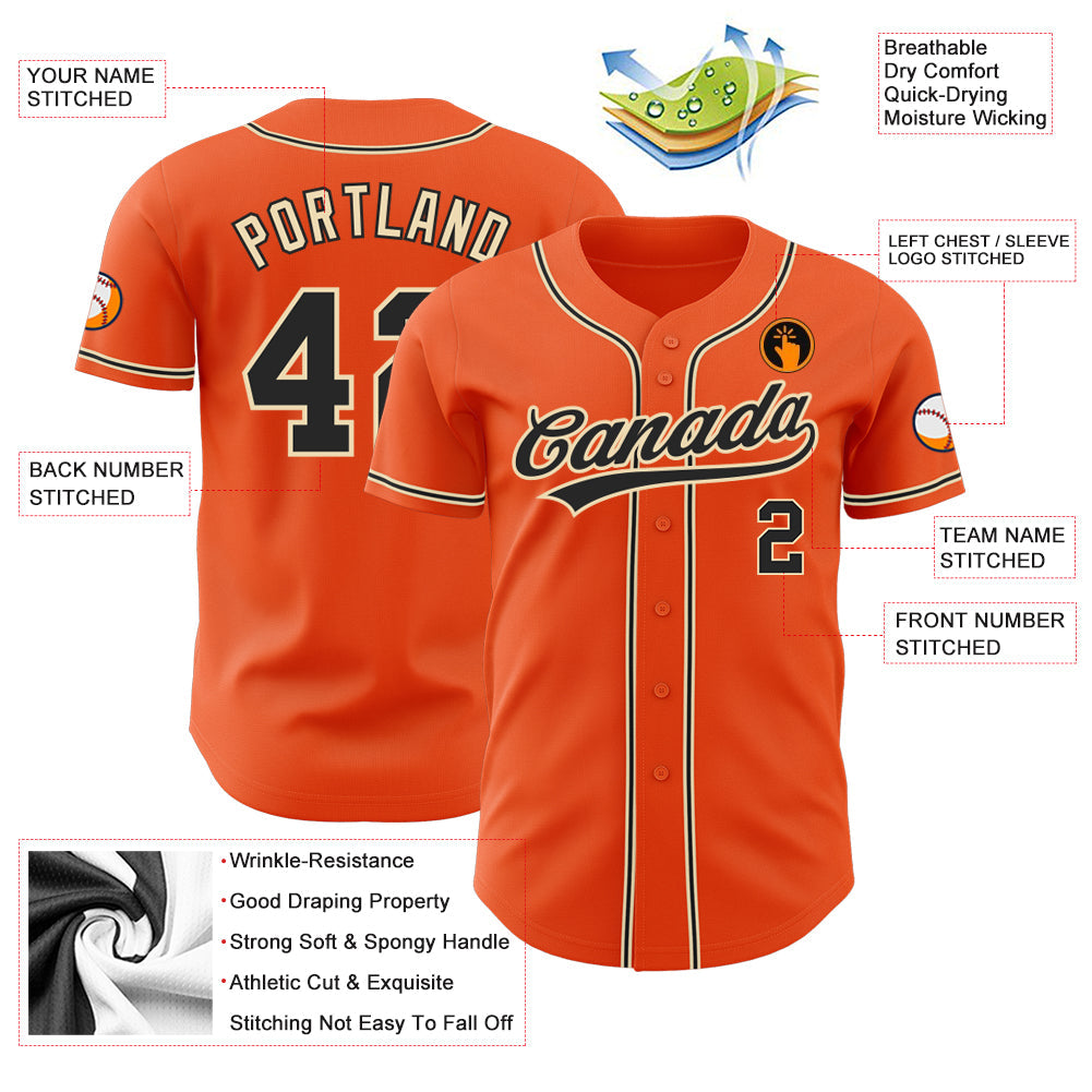 Custom Orange Black-City Cream Authentic Baseball Jersey - Sky-Custom