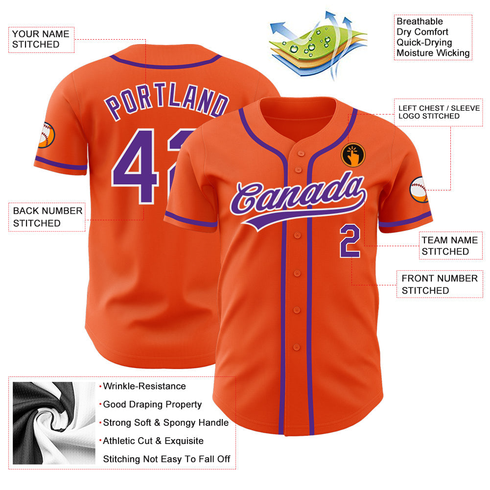 Custom Orange Purple-White Authentic Baseball Jersey - Sky-Custom