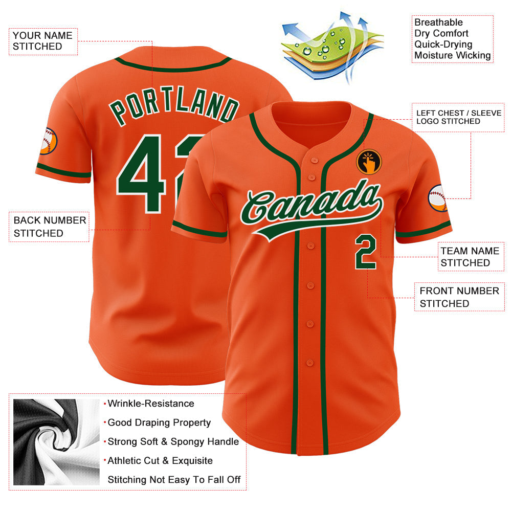 Custom Orange Green-White Authentic Baseball Jersey - Sky-Custom