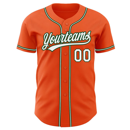 Custom Orange White-Green Authentic Baseball Jersey - Sky-Custom