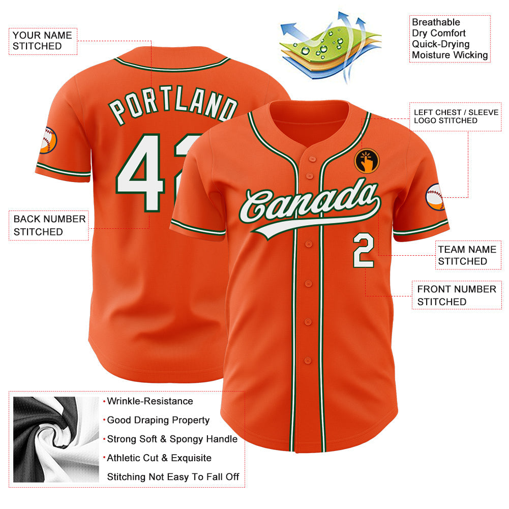 Custom Orange White-Green Authentic Baseball Jersey - Sky-Custom
