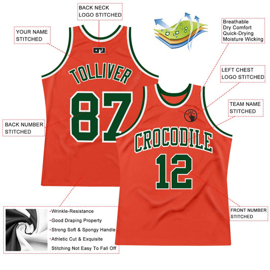 Custom Orange Green-White Authentic Throwback Basketball Jersey - Sky-Custom