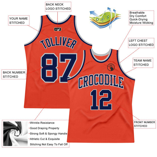 Custom Orange Navy-Gray Authentic Throwback Basketball Jersey - Sky-Custom
