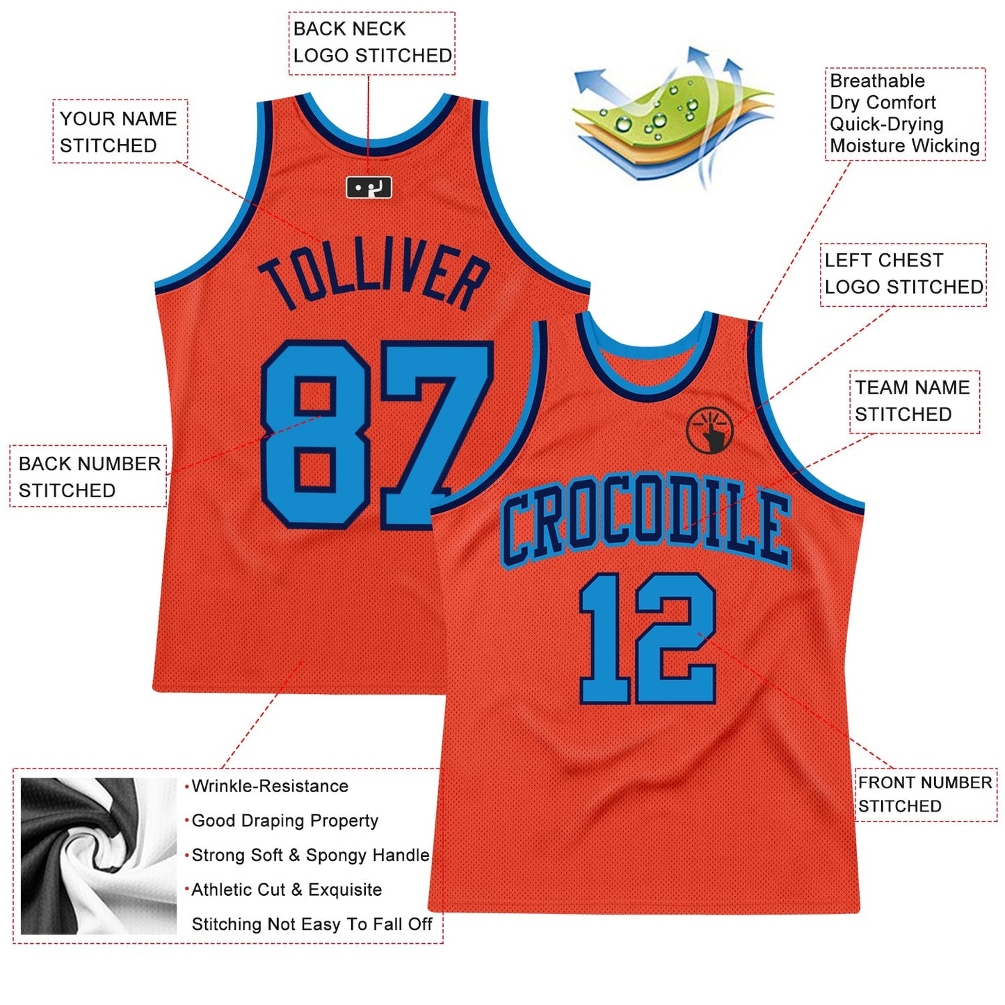 Custom Orange Blue-Navy Authentic Throwback Basketball Jersey - Sky-Custom