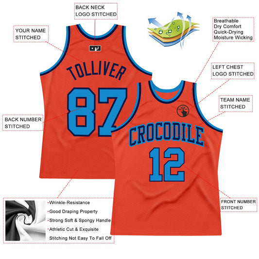 Custom Orange Blue-Navy Authentic Throwback Basketball Jersey - Sky-Custom