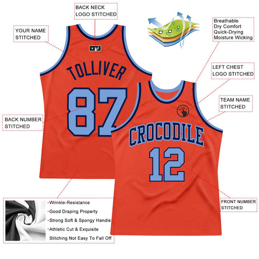 Custom Orange Light Blue-Navy Authentic Throwback Basketball Jersey - Sky-Custom
