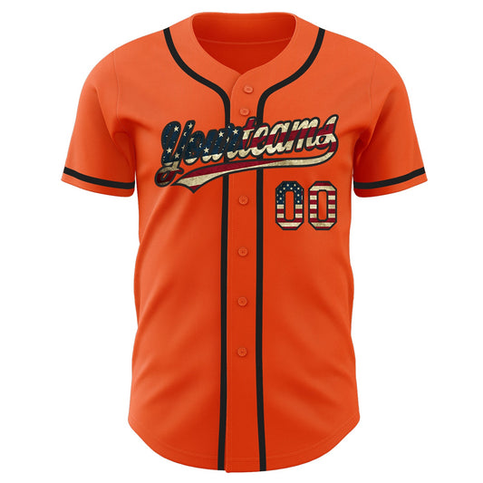 Custom Orange Vintage USA Flag-Black Authentic Baseball Jersey - Sky-Custom