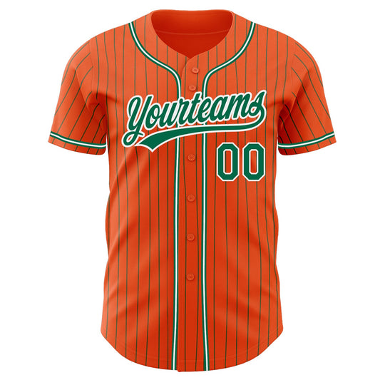 Custom Orange Kelly Green Pinstripe Kelly Green-White Authentic Baseball Jersey - Sky-Custom