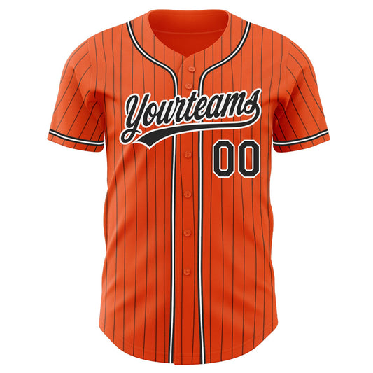 Custom Orange Black Pinstripe Black-White Authentic Baseball Jersey - Sky-Custom
