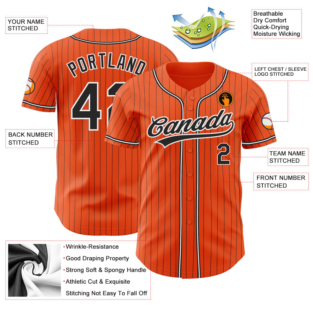 Custom Orange Black Pinstripe Black-White Authentic Baseball Jersey - Sky-Custom