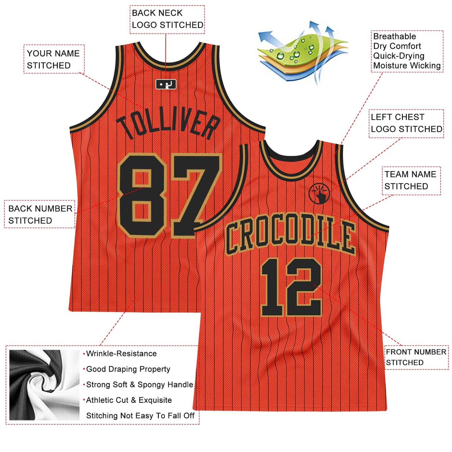 Custom Orange Black Pinstripe Black-Old Gold Authentic Basketball Jersey - Sky-Custom