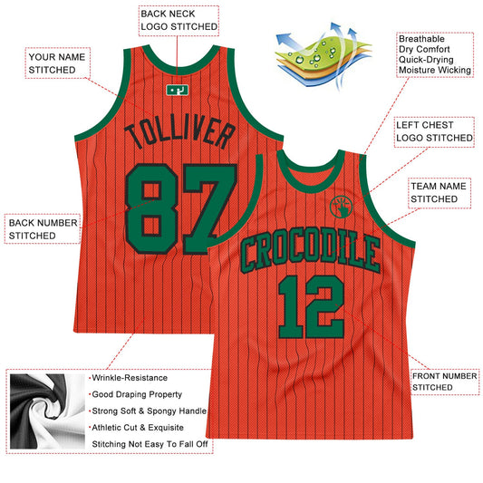 Custom Orange Black Pinstripe Kelly Green Authentic Basketball Jersey - Sky-Custom