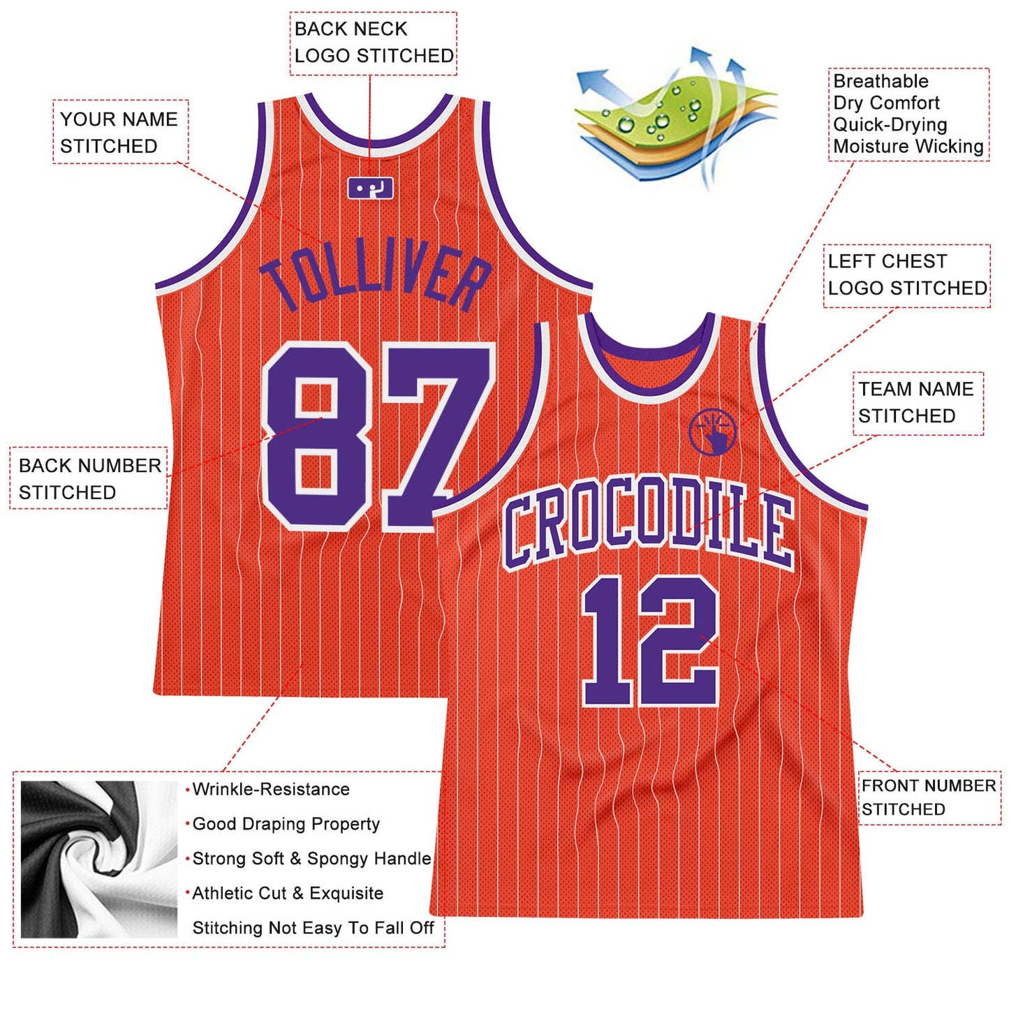 Custom Orange White Pinstripe Purple Authentic Basketball Jersey - Sky-Custom