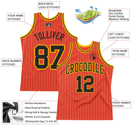 Custom Orange White Pinstripe Black-Gold Authentic Basketball Jersey - Sky-Custom