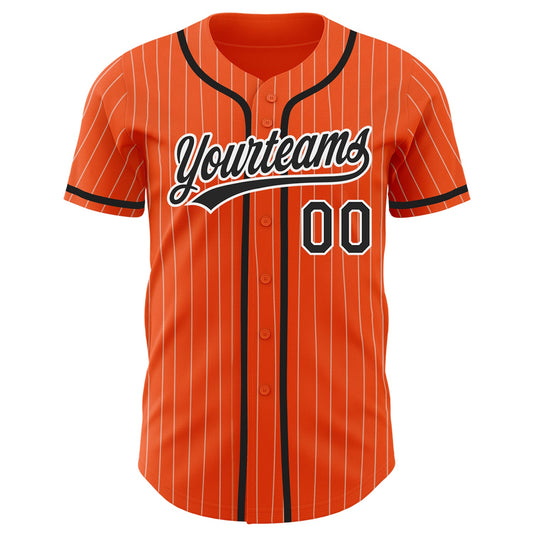 Custom Orange White Pinstripe Black Authentic Baseball Jersey - Sky-Custom