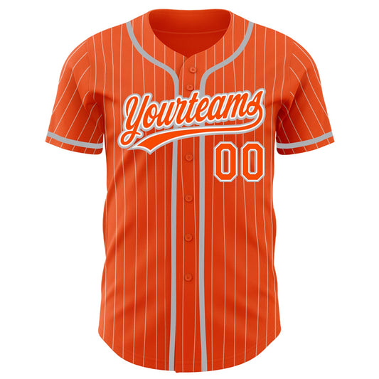 Custom Orange White Pinstripe Gray Authentic Baseball Jersey - Sky-Custom