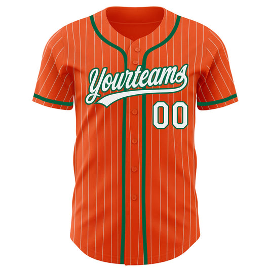 Custom Orange White Pinstripe Kelly Green Authentic Baseball Jersey - Sky-Custom
