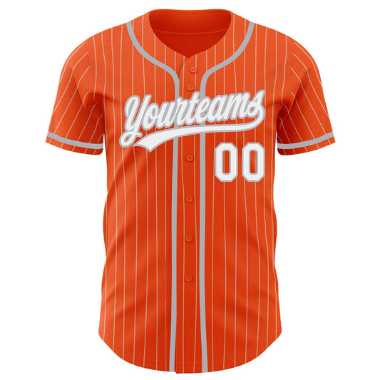 Custom Orange White Pinstripe Gray Authentic Baseball Jersey - Sky-Custom