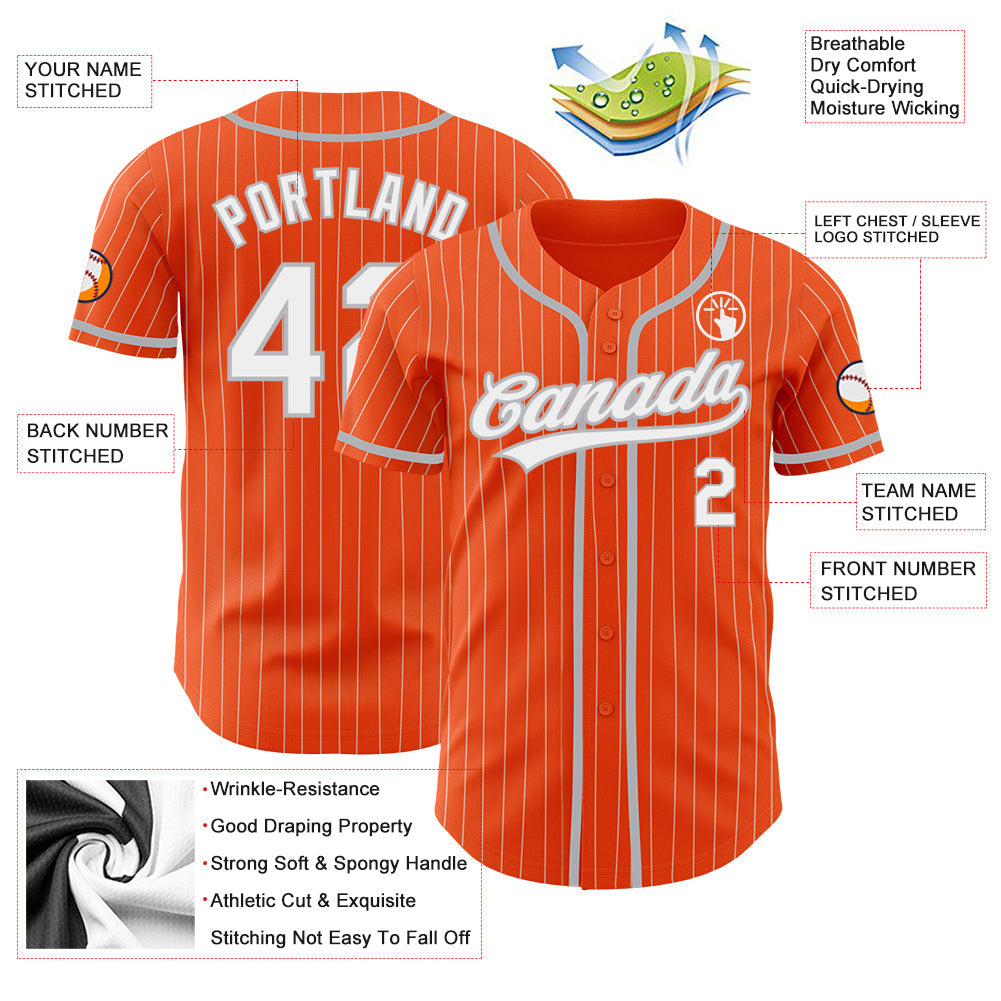 Custom Orange White Pinstripe Gray Authentic Baseball Jersey - Sky-Custom