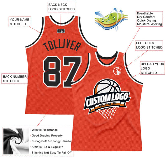 Custom Orange Black-White Authentic Throwback Basketball Jersey - Sky-Custom