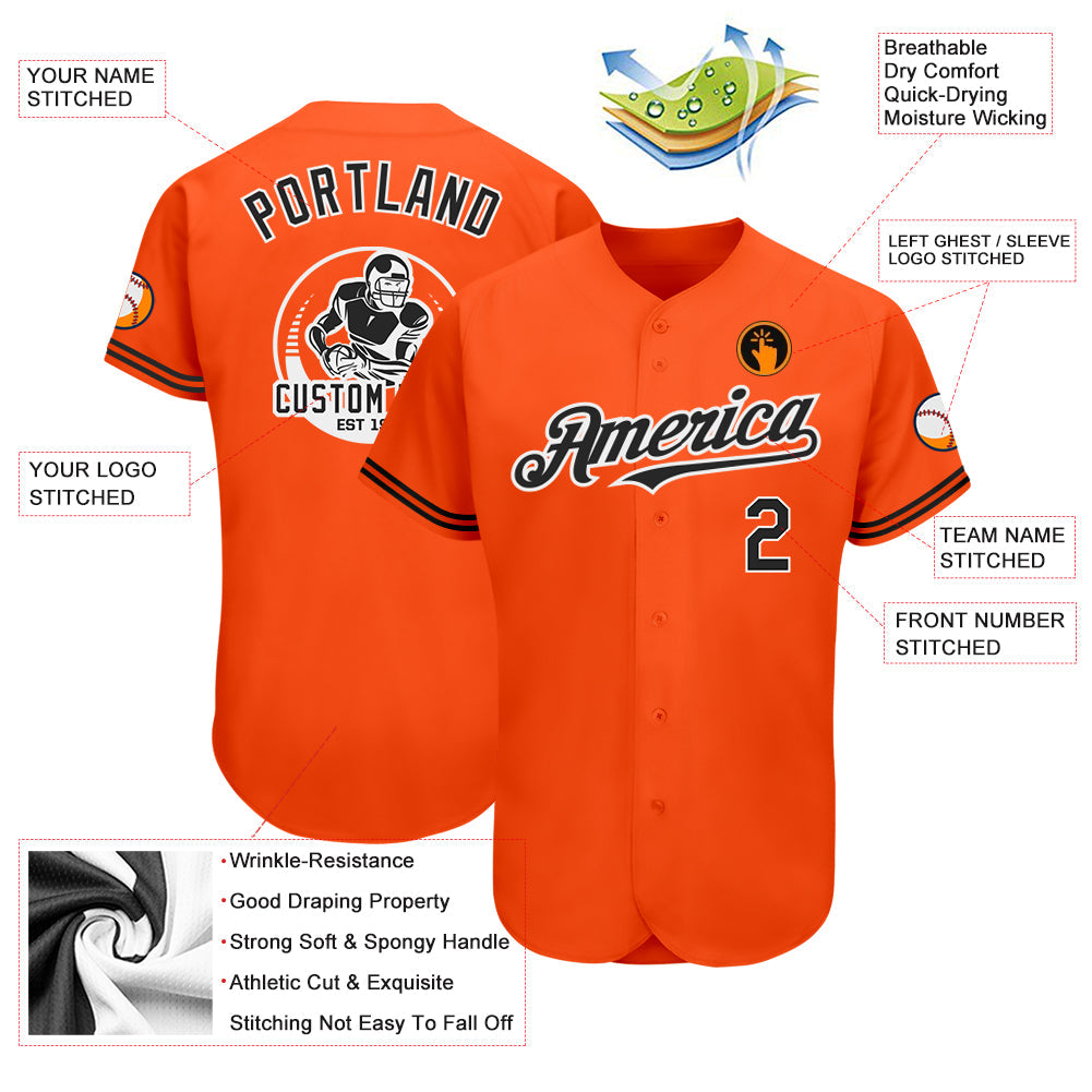 Custom Orange Black-White Authentic Baseball Jersey - Sky-Custom