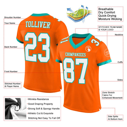 Custom Orange White-Aqua Mesh Authentic Football Jersey - Sky-Custom