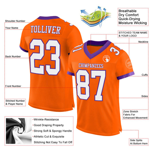 Custom Orange White-Purple Mesh Authentic Football Jersey - Sky-Custom