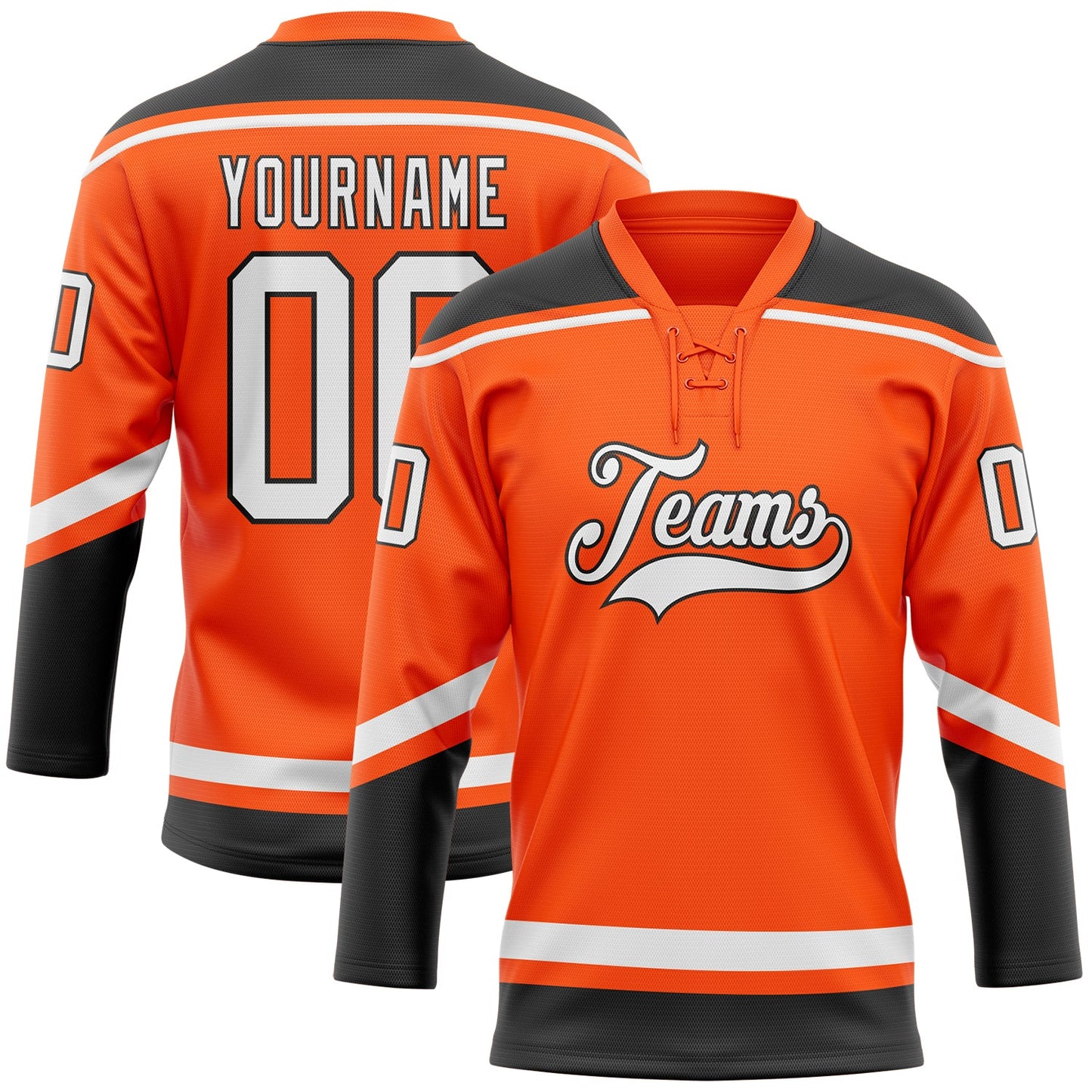 Custom Orange White-Black Hockey Lace Neck Jersey - Sky-Custom