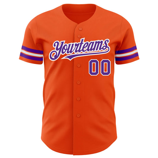 Custom Orange Purple-White Authentic Baseball Jersey - Sky-Custom