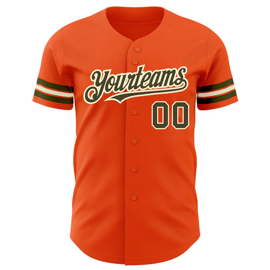 Custom Orange Olive-Cream Authentic Baseball Jersey - Sky-Custom