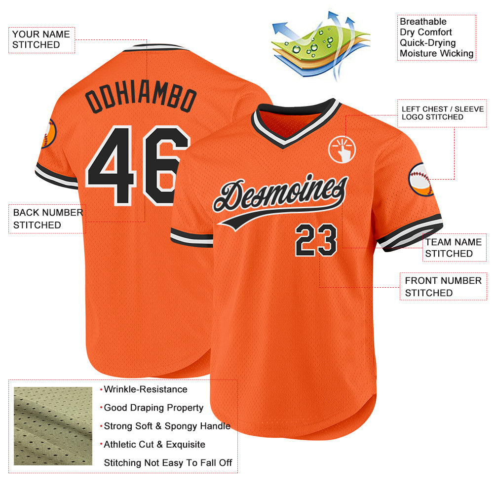 Custom Orange Black-White Authentic Throwback Baseball Jersey - Sky-Custom