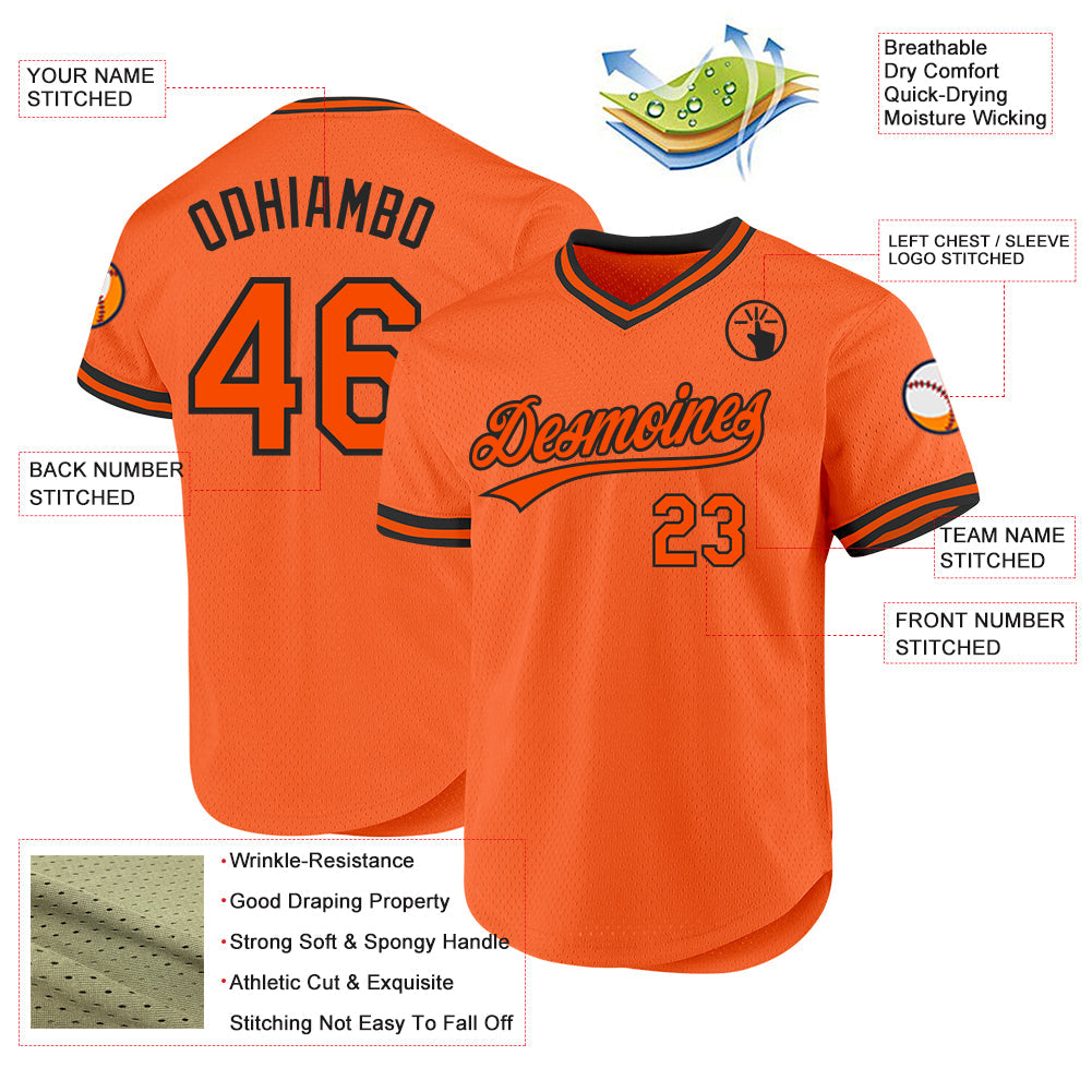 Custom Orange Black Authentic Throwback Baseball Jersey - Sky-Custom