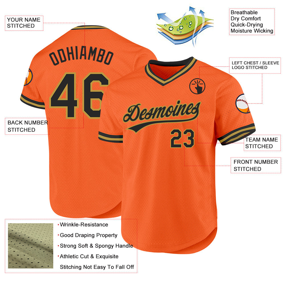 Custom Orange Black-Old Gold Authentic Throwback Baseball Jersey - Sky-Custom