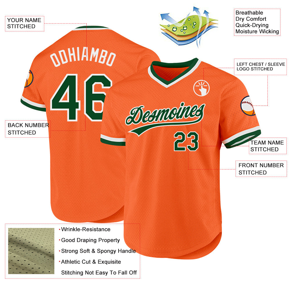 Custom Orange Green-White Authentic Throwback Baseball Jersey - Sky-Custom