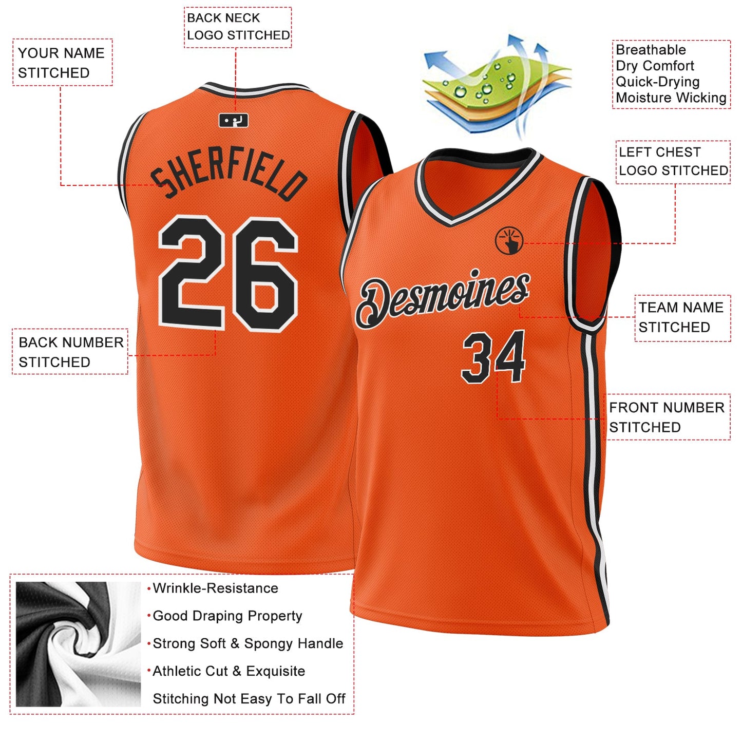 Custom Orange Black-White Authentic Throwback Basketball Jersey - Sky-Custom