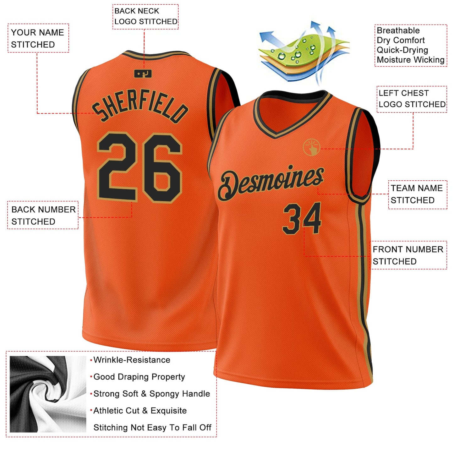 Custom Orange Black-Old Gold Authentic Throwback Basketball Jersey - Sky-Custom
