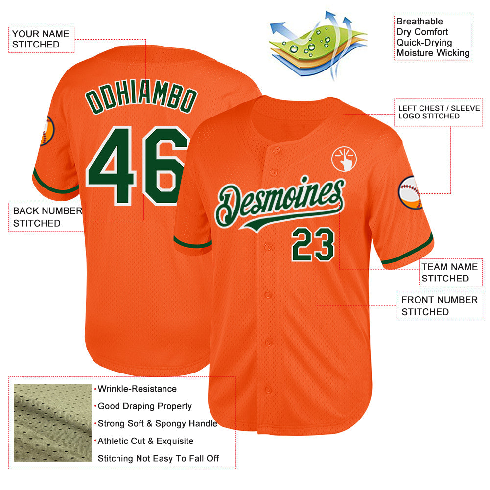 Custom Orange Green-White Mesh Authentic Throwback Baseball Jersey - Sky-Custom