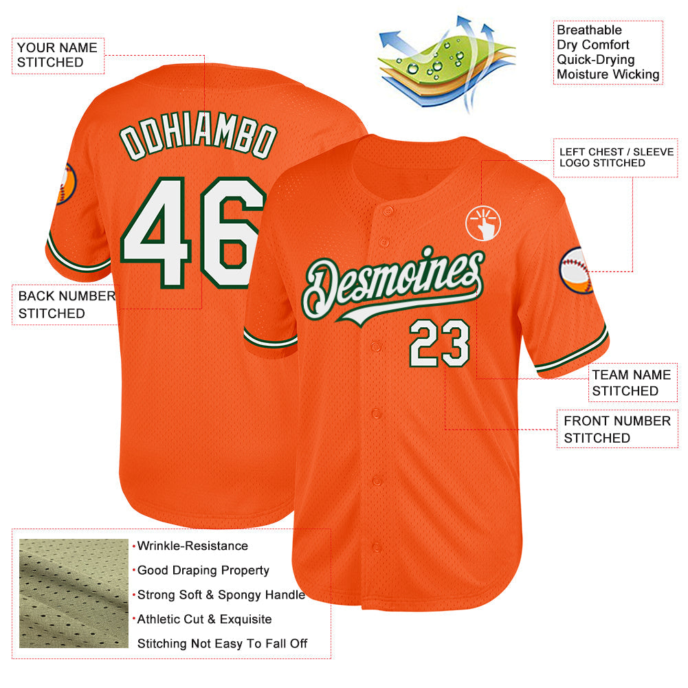 Custom Orange White-Green Mesh Authentic Throwback Baseball Jersey - Sky-Custom